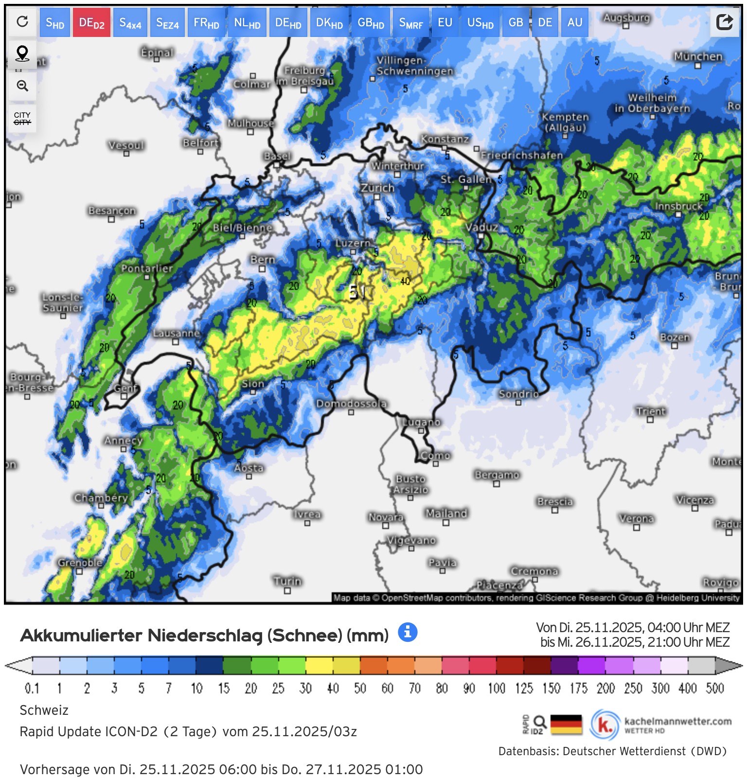 Schweiz Schneeprognose