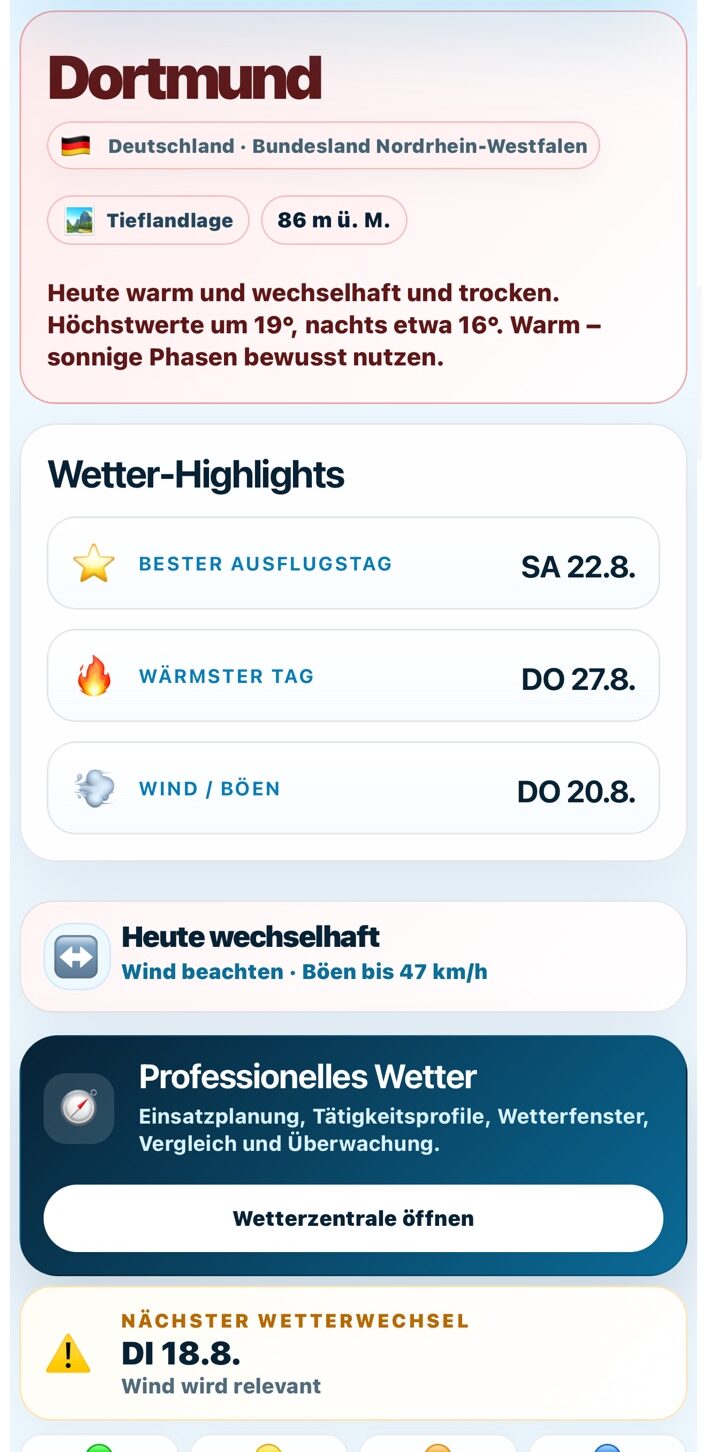 Alpha Weather mit Ortswetter, Wetter-Highlights und professionellem Wetter