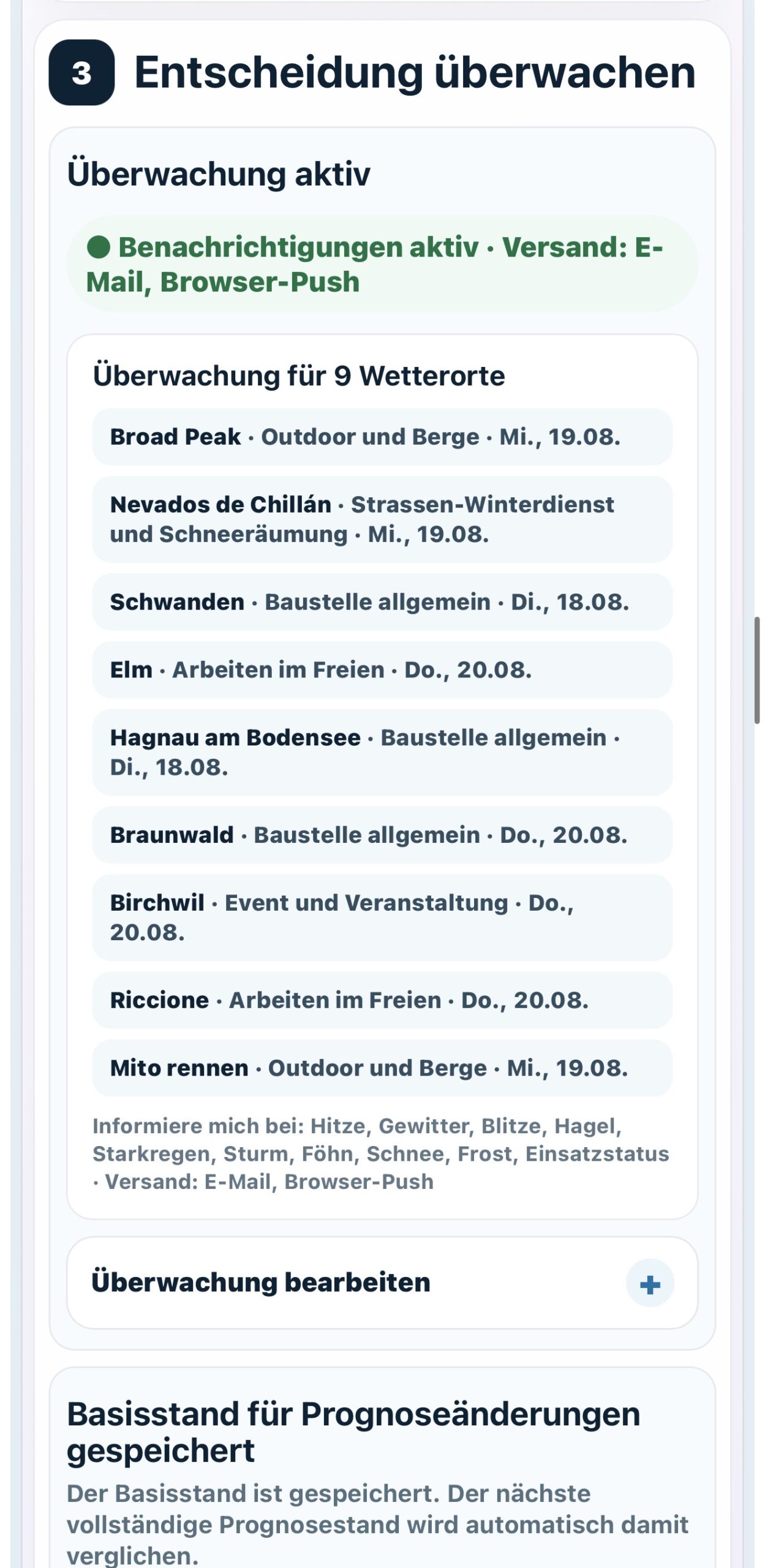 Alpha Weather überwacht mehrere Wetterorte und unterschiedliche Einsätze