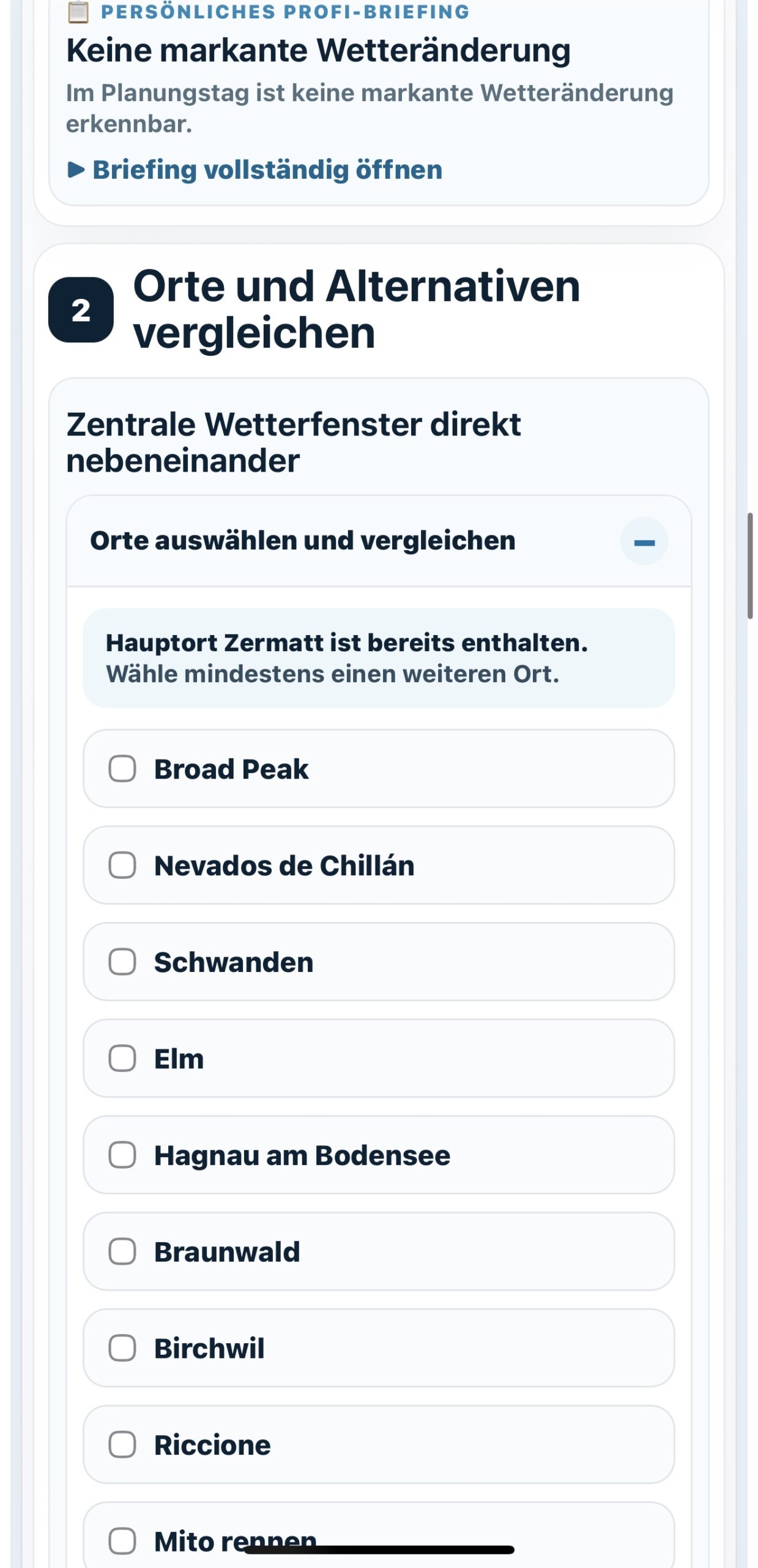 Alpha Weather vergleicht mehrere Wetterorte und Alternativen