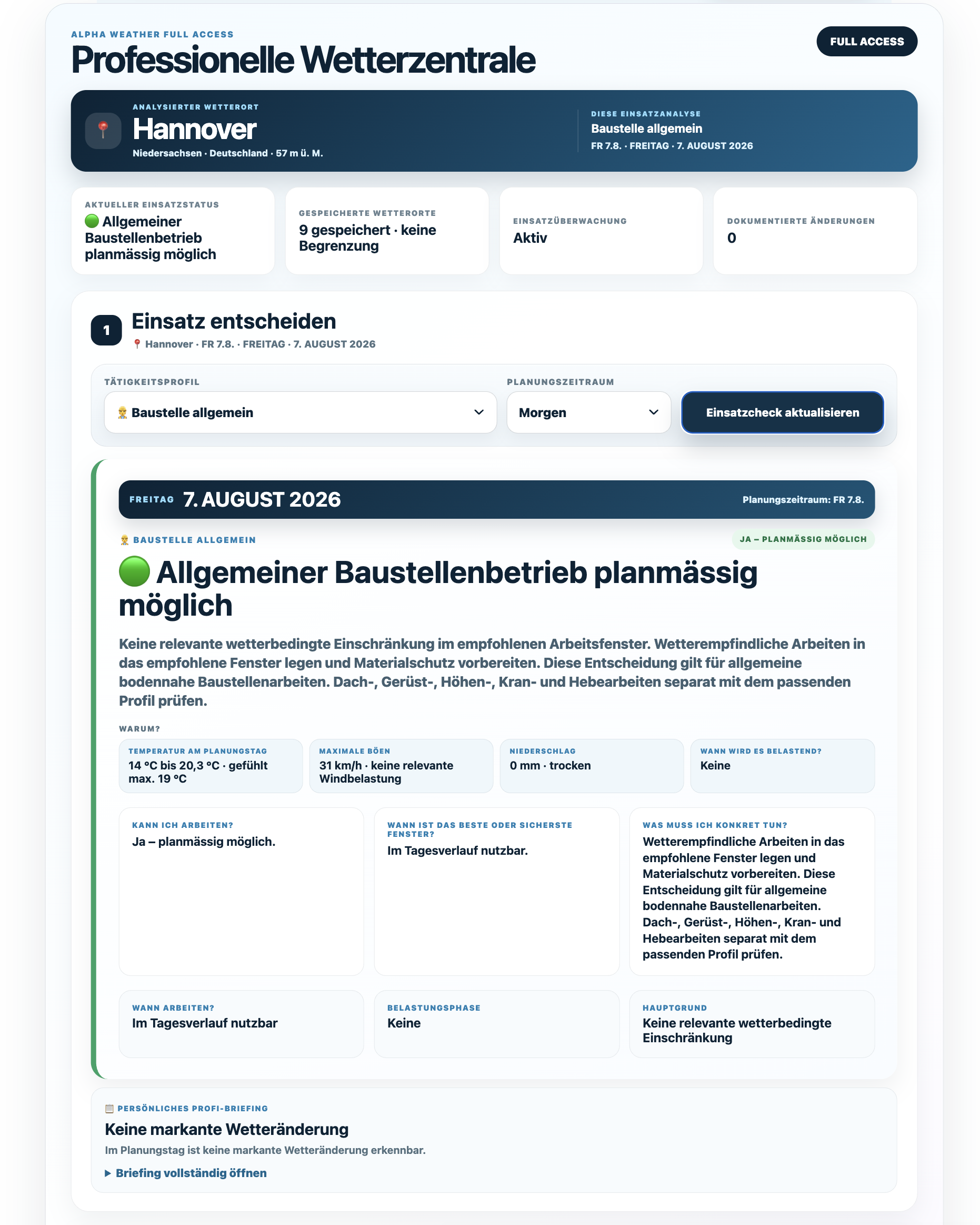 Alpha Weather Baustellenentscheidung Hannover