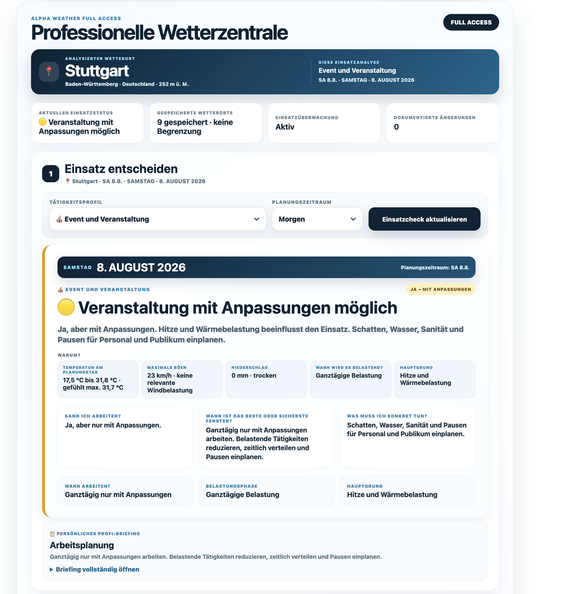 Alpha Weather Veranstaltungsentscheidung Stuttgart