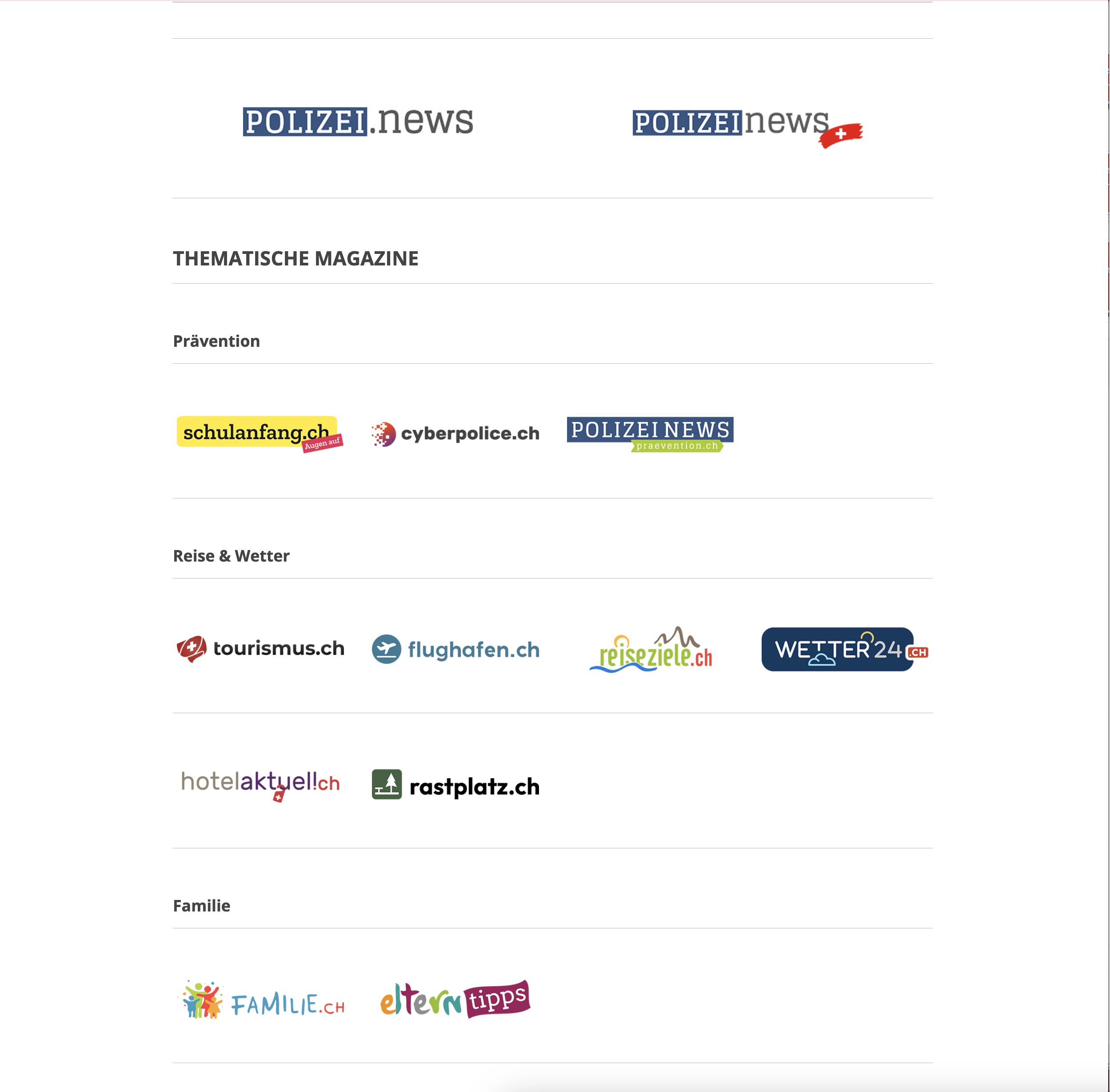 Belmedia Portfolio mit Polizei, Prävention, Tourismus, Flughafen, Wetter und Familie