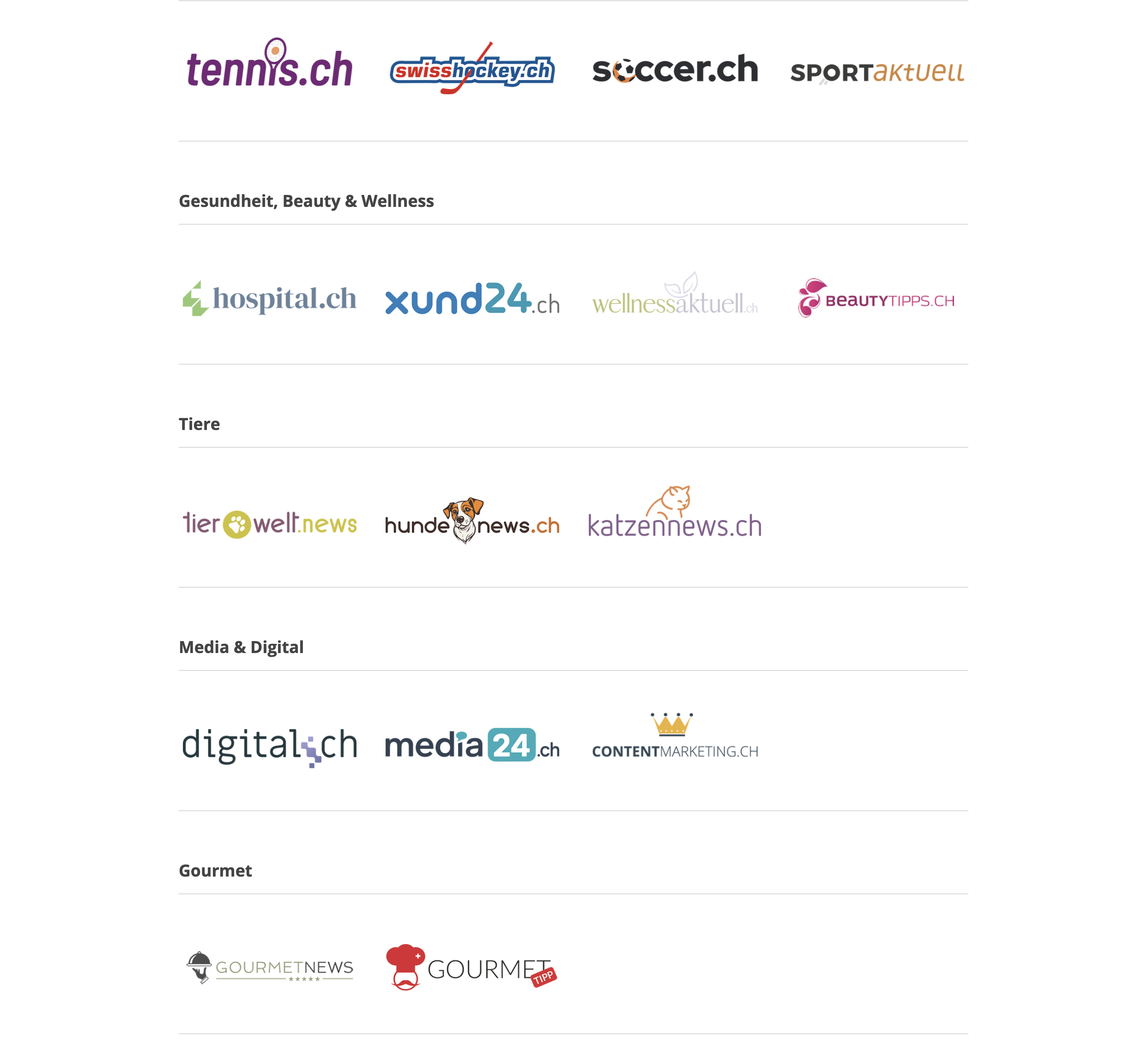 Belmedia Portfolio mit Sport, Gesundheit, Tieren, Digital und Gourmet