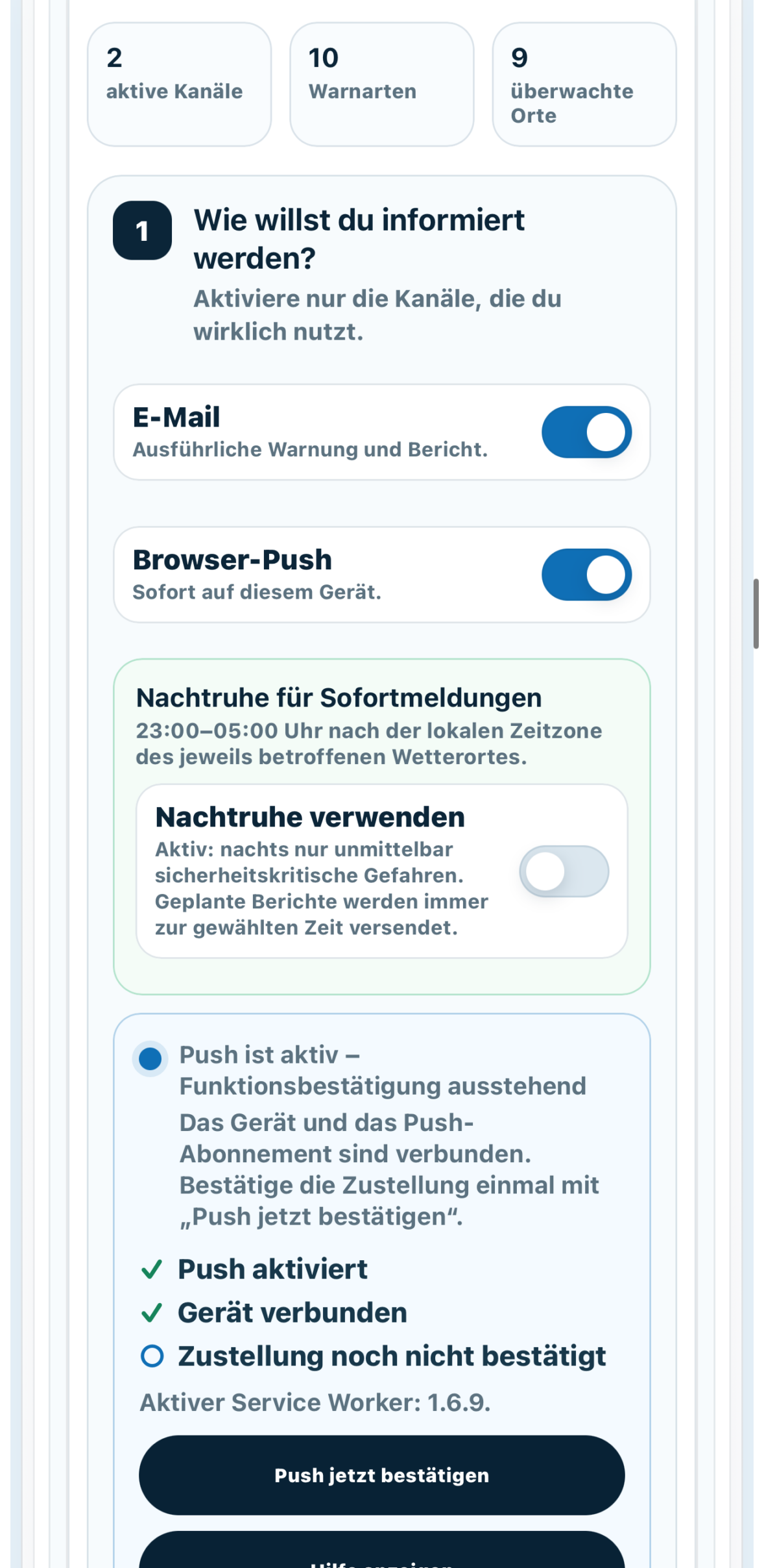 Alpha Weather mit E-Mail und Browser-Push für Wetterinformationen