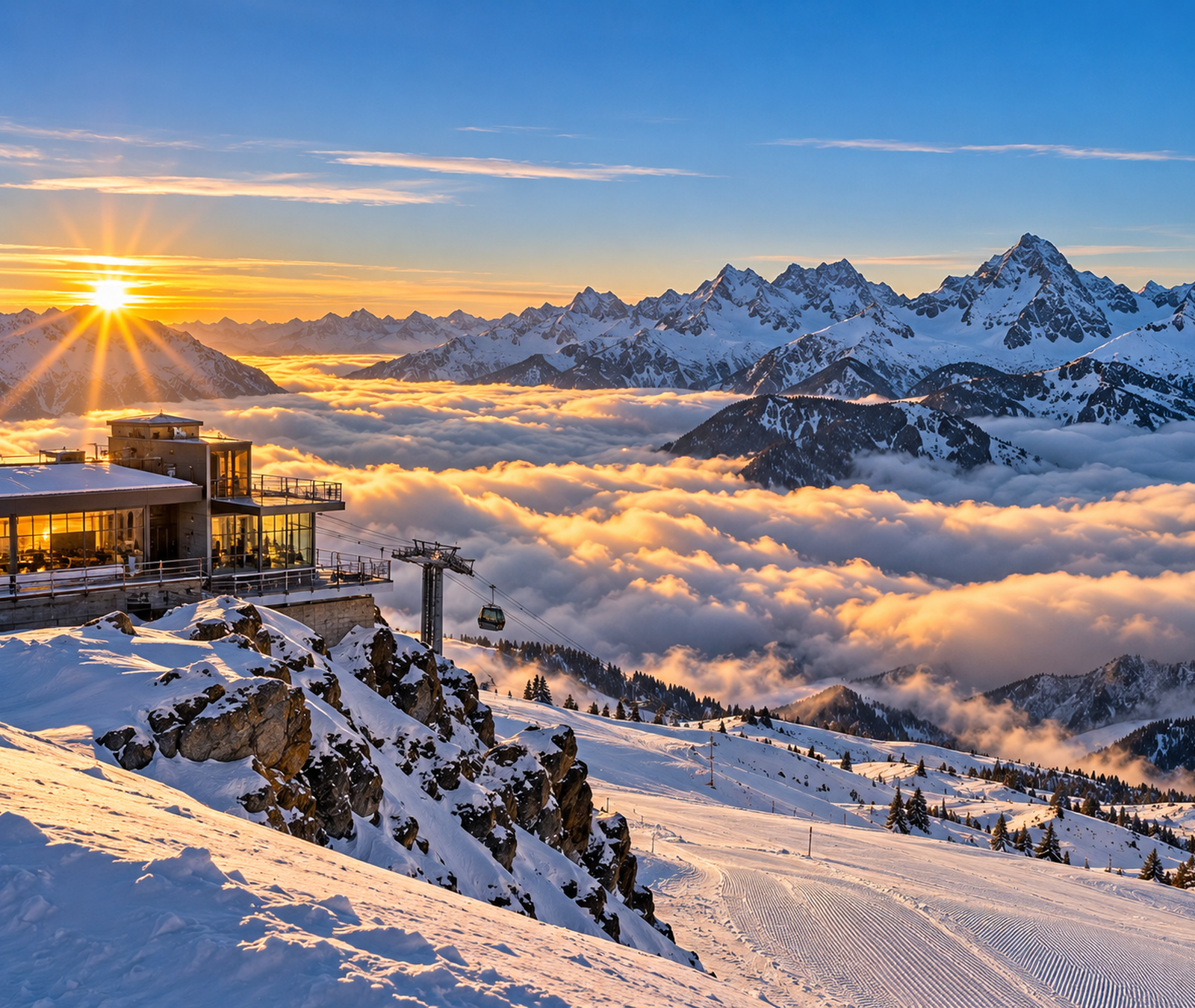 Hochalpine Landschaft mit Schnee auf den höchsten Gipfeln und schneefreien tieferen Hängen