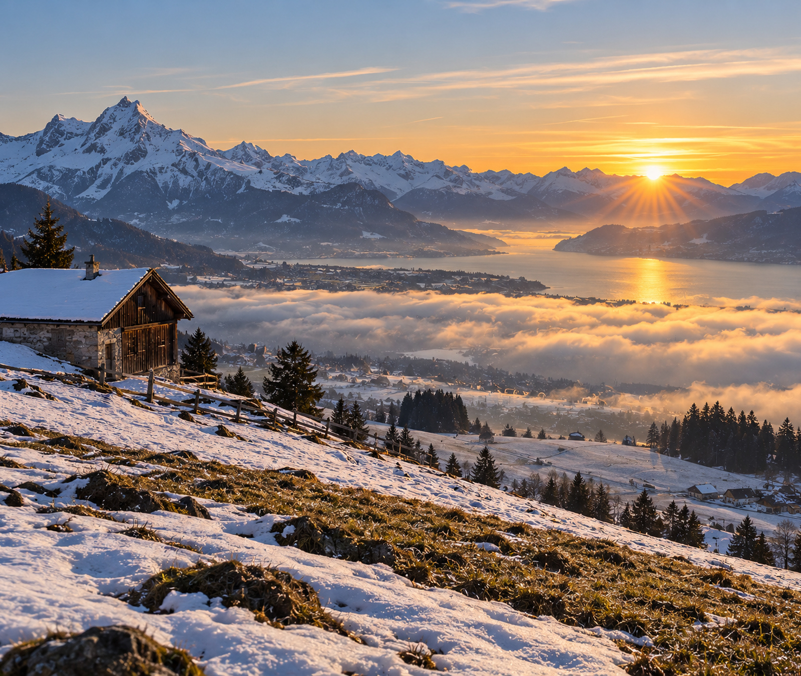 Alpine Winterlandschaft als Symbol für stark unterschiedliche Schneedecken