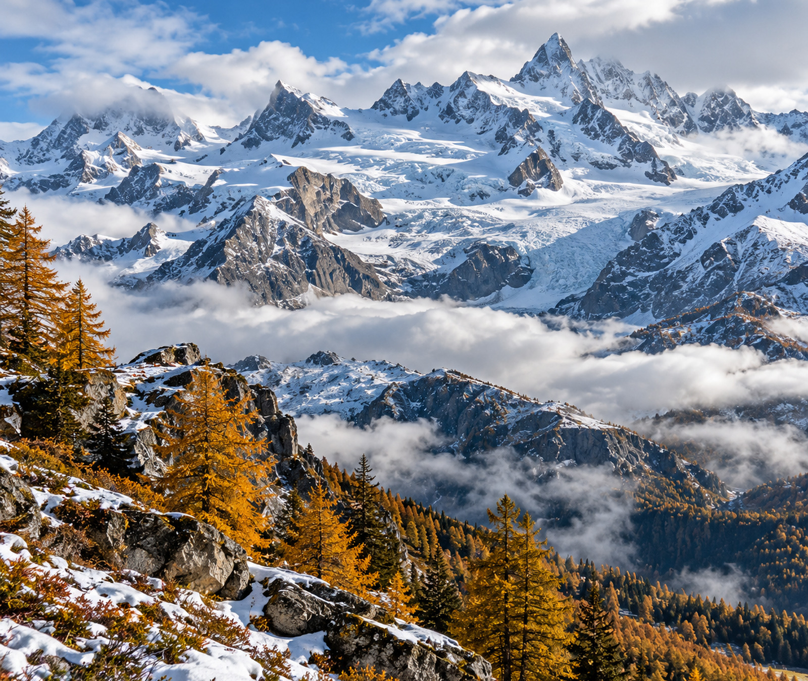 KI-generierte hochalpine Schnee- und Gletscherlandschaft als Symbolbild, keine aktuelle Schneemessung und keine Abbildung des Mercantour.